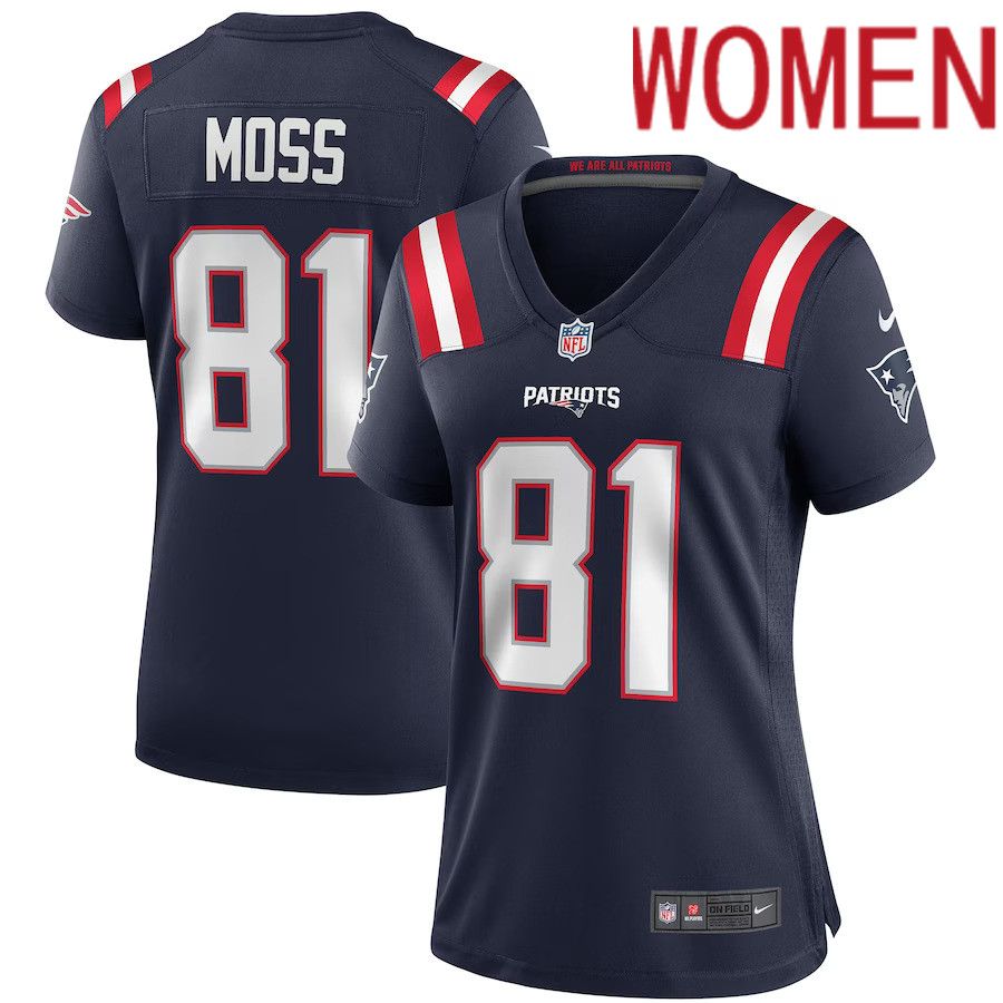 Women New England Patriots 81 Randy Moss Nike Navy Game Retired Player NFL Jersey